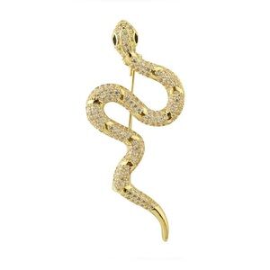 Gold Snake Brooch – Crystal Serpenti Pin 2.36”